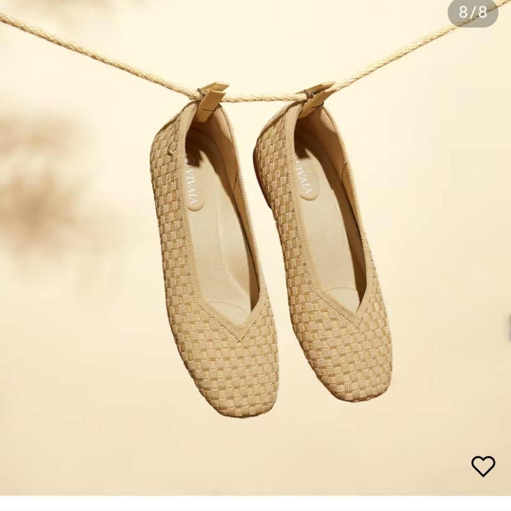 Vivaia Margot 2.0 Square Toe Flats Size EU 41.5 US 10 Almond Shade Tan Beige